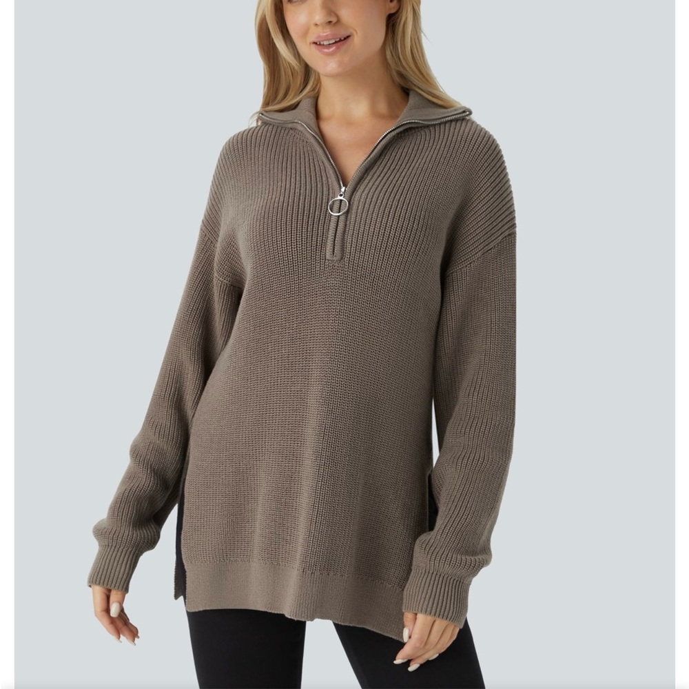Women's Taupe Half-Zip Sweater